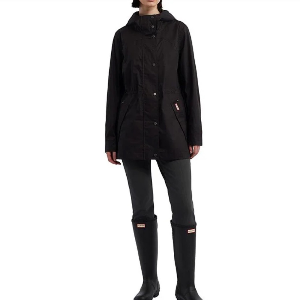 Hunter Adela Cotton Canvas Hooded Waterproof Rain Jacket Black Size XS NWT